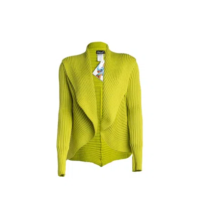 Süel Knitwear Women's Green Ribbed Round Knit Cardigan Kiwi