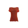 Süel Knitwear Women's Orange Short-sleeved Twin-lace Sweater Quarz