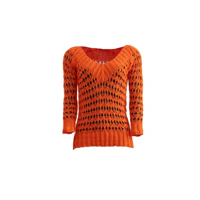 Süel Knitwear Women's Orange Wild Slip-on Lace Sweater Mandarin