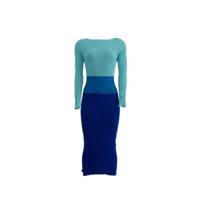 Süel Knitwear Women's Pear Knit Dress Long Royal Blue - Sea Blue - Water Blue