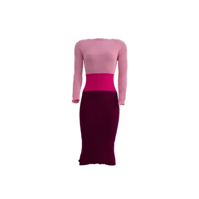 Süel Knitwear Women's Pink / Purple / Pink Pear Knit Dress Dark Pink - Neon Pink - Tulip In Multi