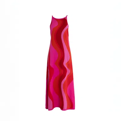 Süel Knitwear Women's Red Intarsia Freedom Maxi Knitted Dress Love