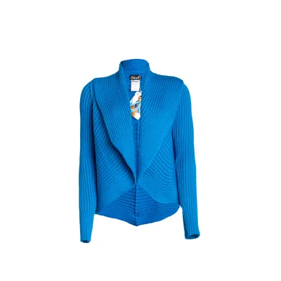 Süel Knitwear Women's Ribbed Round Knit Cardigan Sea- Blue