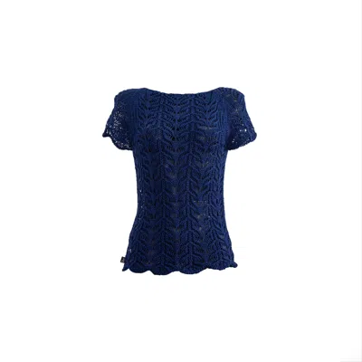 Süel Knitwear Women's Short-sleeved Twin-lace Sweater - Dark Blue