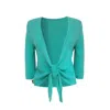 Süel Knitwear Women's Simple Front Knot Cardigan Aura Green In Green