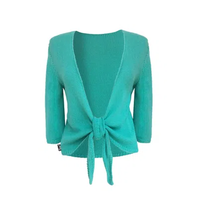 Süel Knitwear Women's Simple Front Knot Cardigan Aura Green