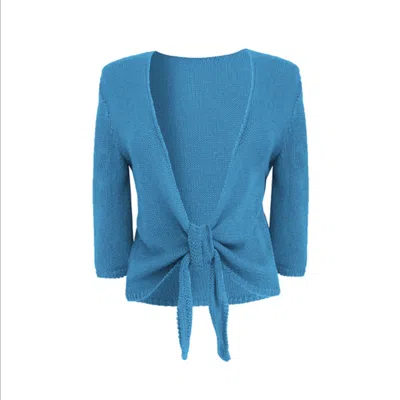 Süel Knitwear Women's Simple Front Knot Cardigan Retro Blue