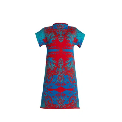 Süel Knitwear Women's Tree Of Life Stand Up Collar Short Sleeve - Cyclone In Red