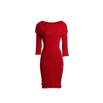 Süel Knitwear Women's Woolen Braided Shoulder Pull Dress Fire Red