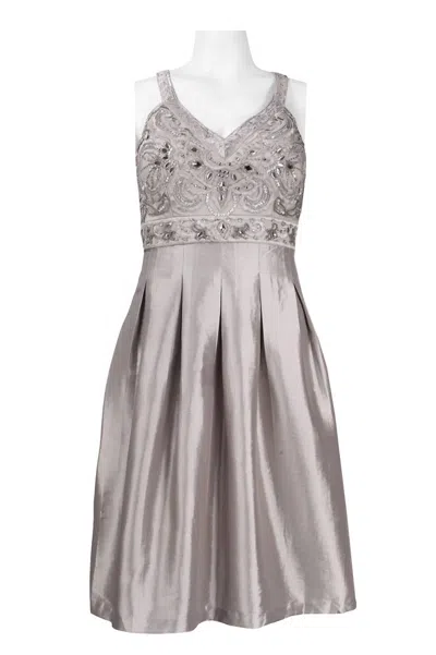 Suewong Beaded Pleated A-line Short Evening Dress In Platinum In Silver