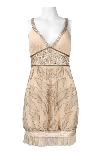 Suewong Deep Neck V-cut Beaded Dress In Antique Champagne In Multi