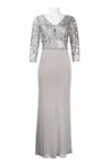 Suewong Embellished Bodice Long Evening Dress In Platinum In Silver
