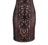 Suewong Embroidered Swirl Party Dress In Black Rose In Pink