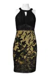 Suewong Keyhole Appliqué Mesh Sheath Dress In Black Gold In Black