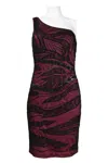 Suewong One Shoulder Lace Embellished Dress In Black Magenta In Multi