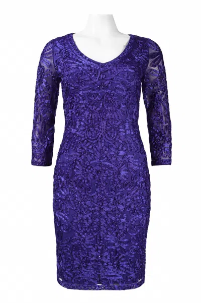 Suewong Soutache Embroidered Short Evening Dress In Sapphire In Blue