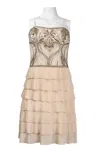 Suewong Spaghetti Strap Beaded Accordion Dress In Champagne In White