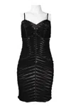 Suewong Spaghetti Strap Striped Mesh Sheath Dress In Black In Black