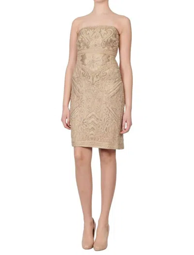 Suewong Strapless Embroidered Empire Waist Dress In Beige