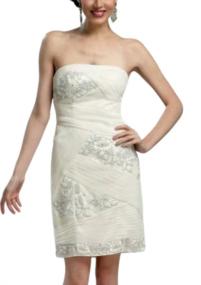 Suewong Strapless Pleated Bandage Floral Dress In White