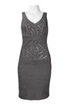 Suewong V-cut Neck Ribbon Ruched Cocktail Dress In Charcoal In Pink