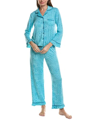 Sugar 2pc Ruffle Sleeve Notch Collar & Ruffle Pant Pj Set In Blue