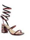 Sugar Belleza Womens Snake Print Block Heel Strappy Sandals In Pink