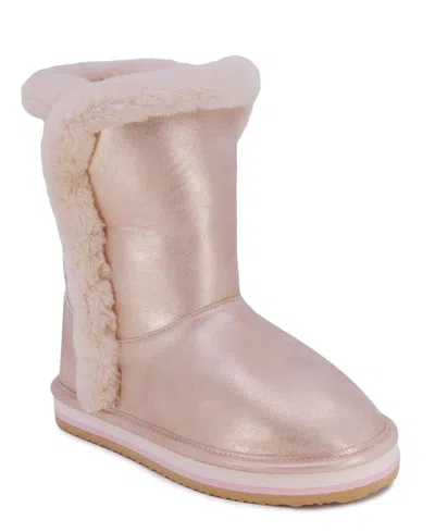 Sugar Kids' Big And Little Girls Milhoja Sueded Faux Fur Cozy Boots In Rose Gold