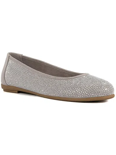 Sugar Blakey 2 Womens Faux Suede Rhinestone Ballet Flats In Silver