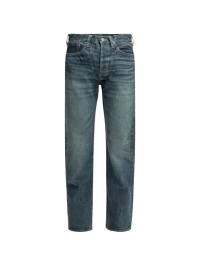 Sugar Cane Jeans Logo-patch Straight-leg Jeans In Blue