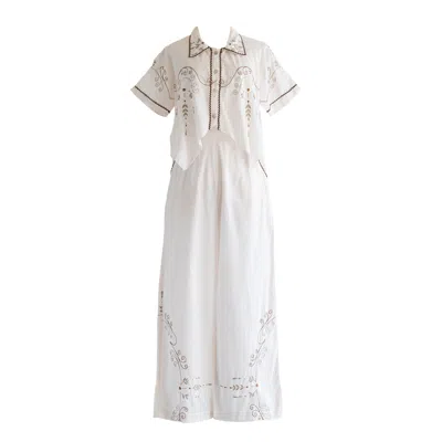 Sugar Cream Vintage Re-design Upcycled Brown Zigzag Border Top Trouser Set
