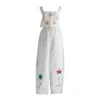 Sugar Cream Vintage Re-design Upcycled Rose Cross-stitch Embroidery Top Trouser Set In White