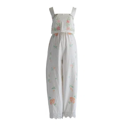 Sugar Cream Vintage Re-design Upcycled Wide Strap Orange Cross-stitch Top Set