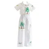 Sugar Cream Vintage Re-top & Trousers Embroidered Palm Tree Landscape Set
