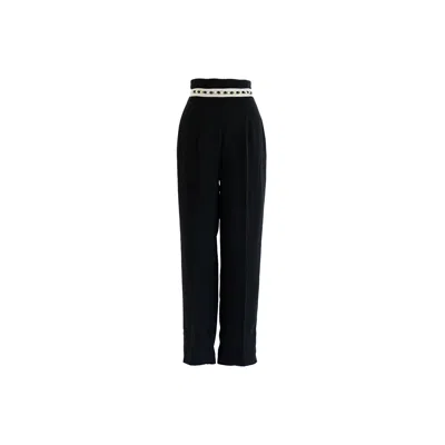 Sugar Cream Vintage Women's Black Vintage High-waisted Chiffon Faux Belt Trouser