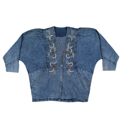 Sugar Cream Vintage Women's Blue Vintage Embroidered Denim Jacket With Details
