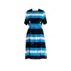Sugar Cream Vintage Women's Blue Vintage Polyester Square Neck Stripe Print Midi Dress In Blue