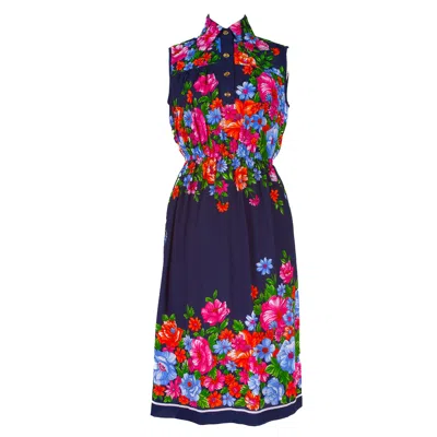 Sugar Cream Vintage Women's Button-up Deep Blue Vintage Dress