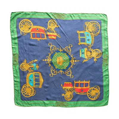 Sugar Cream Vintage Women's Green / Yellow Vintage Lush Green Border Blue Base Silk Scarf In Multi