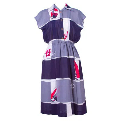 Sugar Cream Vintage Women's Grey Vintage Polyester Sailboat Print Dress