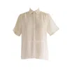 Sugar Cream Vintage Women's Neutrals Vintage Polyester Lace Collared Button Up Blouse In White