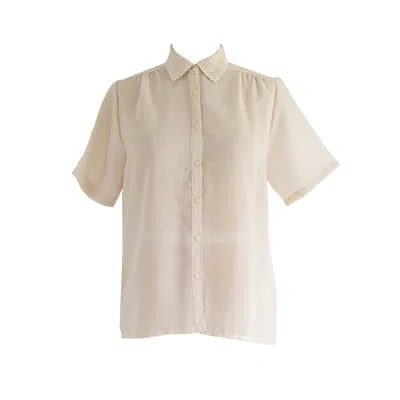 Sugar Cream Vintage Women's Neutrals Vintage Polyester Lace Collared Button Up Blouse In White