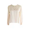 Sugar Cream Vintage Women's Neutrals Vintage Round Neck Cuff Sleeve Embroidered Silk Blouse In White