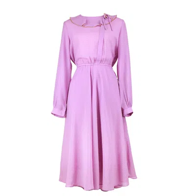 Sugar Cream Vintage Women's Pink / Purple Purple Check Print Vintage Dress With Full Sleeves In Pink/purple