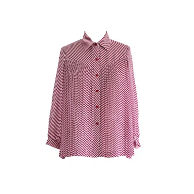Sugar Cream Vintage Women's Pink / Purple Vintage Red White Stripe Collared Chiffon Blouse In Pink/purple