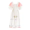 Sugar Cream Vintage Women's Re-design Upcycled Bohemian Floral Motifs Ruffle Sleeved Maxi Dress In Orange/white
