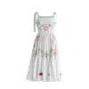 Sugar Cream Vintage Women's Re-design Upcycled Daisy Flare Tie Strap Midi Dress In White