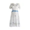 Sugar Cream Vintage Women's Re-design Upcycled Duck Swan Embroidery White Maxi Dress In White