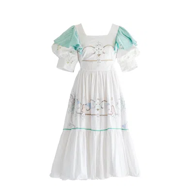 Sugar Cream Vintage Women's Re-design Upcycled Hakoba Lace Detailed Green Midi Dress