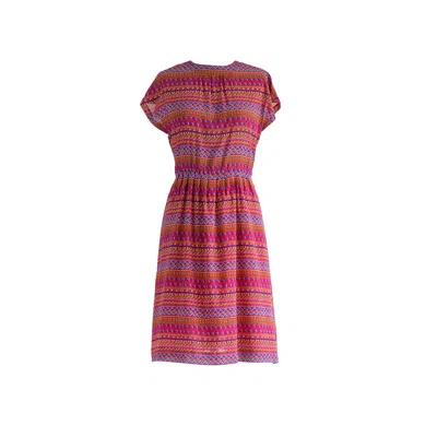 Sugar Cream Vintage Women's Red Vintage Soft Pink Tribal Pleated Skirt Midi Dress